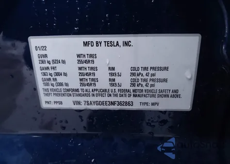 2022 Tesla Model Y Long Range Dual Motor All-Wheel Drive z USA, uszkodzony, nr VIN 7SAYGDEE3NF362863